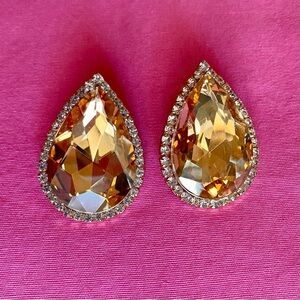 Natasha Couture Gold Hazel Teardrop Earring Studs Rhinestone Encrusted Outline
